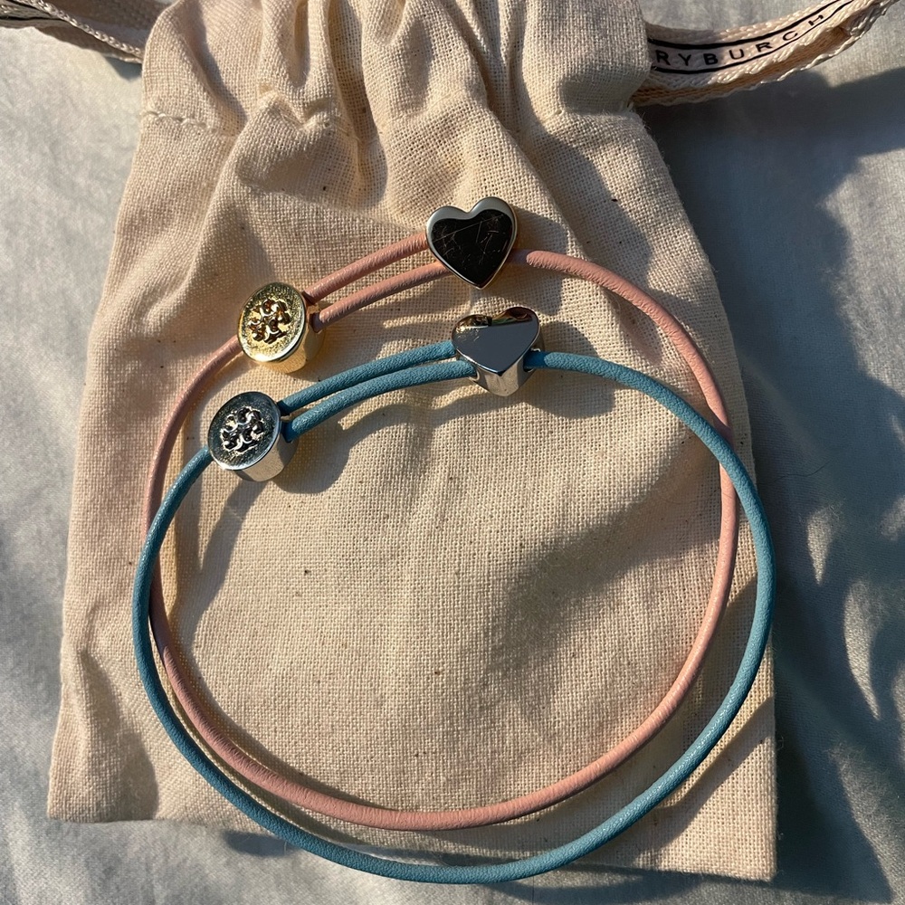 Tory Burch Pink and Blue Heart Charm Bracelets